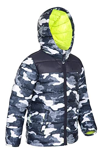 Mountain Warehouse Seasons Chaqueta acolchada para niño - chaqueta de invierno impermeable, aislante, con capucha y relleno de microfibra, el abrigo ideal para la lluvia Camuflado 13 Años