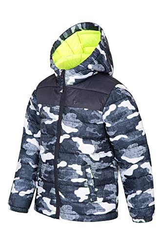 Mountain Warehouse Seasons Chaqueta acolchada para niño - chaqueta de invierno impermeable, aislante, con capucha y relleno de microfibra, el abrigo ideal para la lluvia Camuflado 13 Años