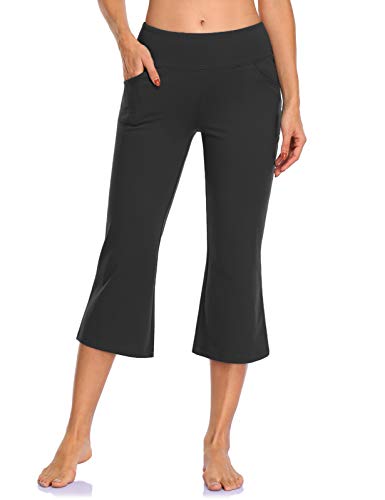 MOVE BEYOND Pantalones Piratas de Yoga Bootcut para Mujer con 4 Bolsillos Pantalón Corte de Bota de Cintura Alta para Vestir Pilates Fitness Entrenamiento, Capris, Nergo, L