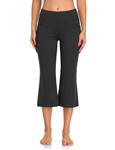 MOVE BEYOND Pantalones Piratas de Yoga Bootcut para Mujer con 4 Bolsillos Pantalón Corte de Bota de Cintura Alta para Vestir Pilates Fitness Entrenamiento, Capris, Nergo, L