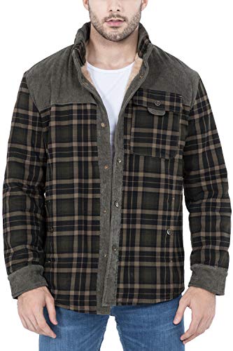 Mr.Stream Hombres Casual Manga Larga de Franela a Cuadros botón Forrado de Piel Caliente Camisa Chaqueta Sherp M Dark Green