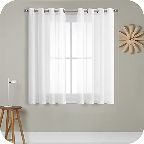 MRTREES Cortina para Ventana Dormitorio Translúcidas Visillos Paneles para Ventanas Sala para Niños Sala Comedor 2 Piezas 140×145cm Blanco