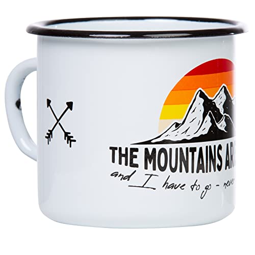 MUGSY Taza esmaltada de 330 ml, The Mountains are calling - never stop exploring