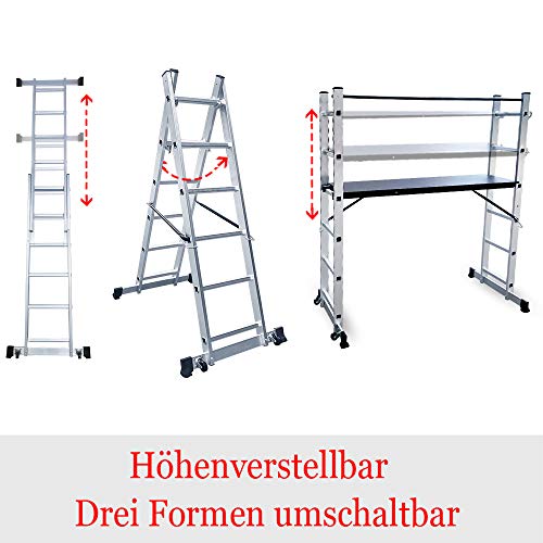 NAIZY - Estructura de aluminio, andamio, escalera de trabajo, escalera plegable, plataforma de trabajo, soporta hasta 150 kg, revestimiento antideslizante