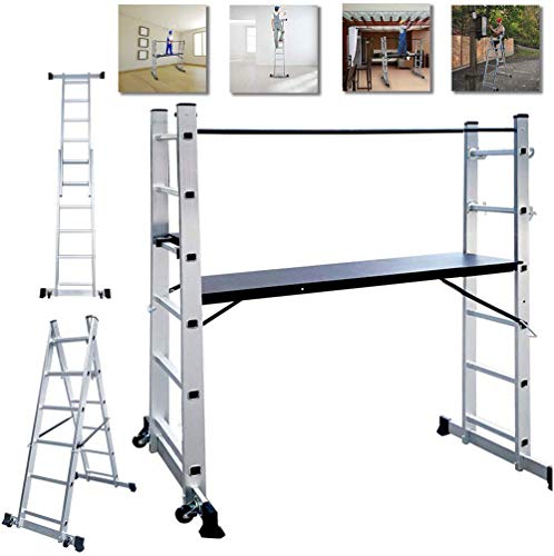 NAIZY - Estructura de aluminio, andamio, escalera de trabajo, escalera plegable, plataforma de trabajo, soporta hasta 150 kg, revestimiento antideslizante