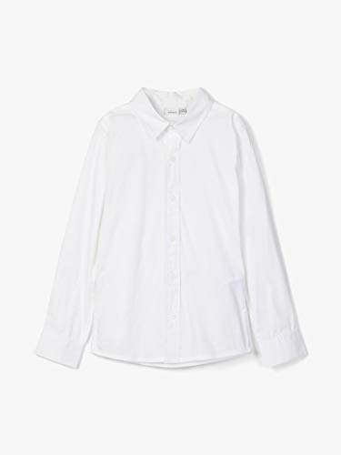 NAME IT Nkmfred LS Camiseta Ajustada Noos Camisa, Blanco Brillante, 134-140 cm para Niños