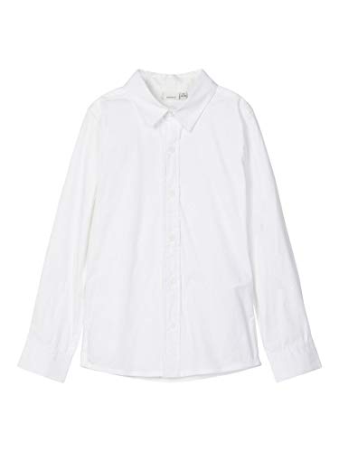 NAME IT Nkmfred LS Camiseta Ajustada Noos Camisa, Blanco Brillante, 134-140 cm para Niños