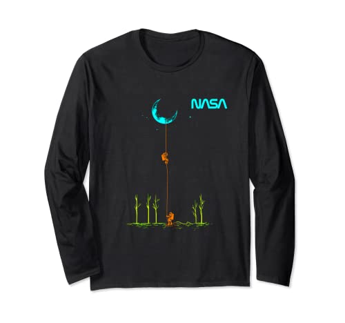 NASA Astronautas cuerda escalando a la luna Worm Logo Manga Larga