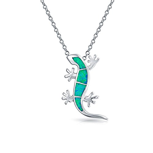 Náutica Tropical Vacation Beach Green creó Opal Gecko Lagarto Collar colgante para las mujeres adolescentes .925 Plata de ley