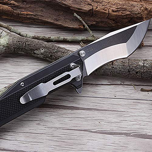 Navaja Plegable,PF712 Survival Navaja de Bolsillo Plegable Acero, Cuchillo Outdoor Unisex Adulto (Black)