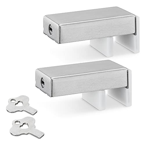 Navaris Cierre para ventanas correderas - Set 2x Cerradura con llave para ventana corredera - Tope aluminio de seguridad para niños - 68 x 37 x 32 MM