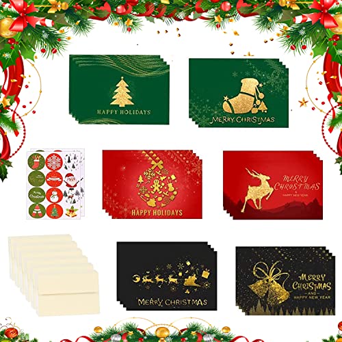 Navidad Felicitación Tarjeta,24 Piezas Tarjetas de felicitación navideñas,Postal de Navidad,Tarjetas de Feliz Navidad,Conjunto de Tarjetas de Navidad para Familiares Amigos Adultos niños (A)