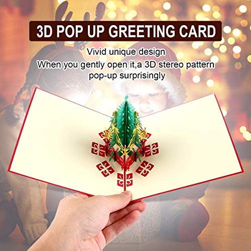 Navidad Tarjetas,Tarjetas de Navidad 3D,Navidad Tarjeta de felicitación Pop Up Regalo Tarjeta con Sobres, para Navidad, sobres incluidos, tarjeta de regalo de chrismas (Arbol de navidad rojo)