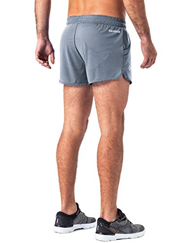 NAVISKIN Pantalones Cortos de Correr para Hombre Shorts Deportivos de Atletismo Fitness Secado Rápido Ligero Súper Transpirables Elásticos Elementos Reflectantes Gris XXL