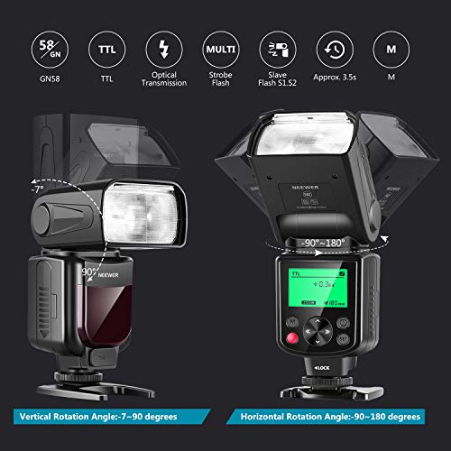 Neewer 750II TTL Flash Speedlite para Nikon D7200 D7100 D7000 D5500 D5300 D5200 D5100 D5000 D3300 D3200 D3100 D3000 D700 D600 D500 D90 D80 D70 D60 D50 y otros Nikon DSLR Cámaras