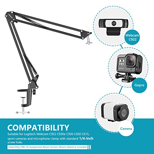 Neewer Montura Soporte Suspensión Boom Tijera Escritorio Adjustable para Logitech Webcam C922 C930e C930 C920 C615,Hierro Duradero,Carga hasta 2kg,Perfecto para Grabación Vídeo