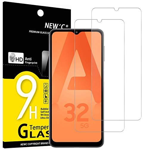 NEW'C 2 Unidades, Protector de Pantalla para Samsung Galaxy A32 5G, Antiarañazos, Antihuellas, Sin Burbujas, Dureza 9H, 0.33 mm Ultra Transparente, Vidrio Templado Ultra Resistente