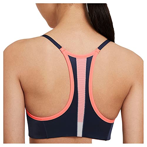 NIKE Indy Pro CLN Bra Sports, Bright Mango/lt Smoke Grey/Midnight Navy/(Metallic Silver), L Womens