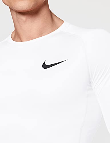 NIKE M NP Top LS Tight Camiseta de Manga Larga, Hombre, White/Black, XL