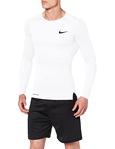 NIKE M NP Top LS Tight Camiseta de Manga Larga, Hombre, White/Black, XL