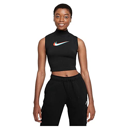 NIKE W NSW Tank Mock PRNT Vest, Black, L Women's