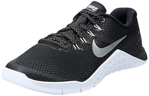 Nike Women's Metcon 4 Training Shoe, Zapatillas de Cross Mujer, Negro (Black/Metallic Silver-White-Volt Glow 001), 37.5 EU