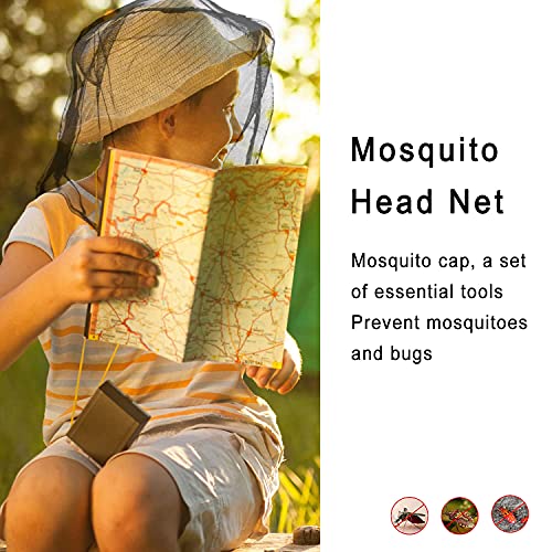 NITAIUN 4 Piezas Mosquitera de Cabeza, Cubierta Malla Red de Cabeza para Protegir los Amantes de Aire Libre de Moscas Jején y Otros Mosquitos, Camping, Actividades al Aire Libre (Negro + Verde)