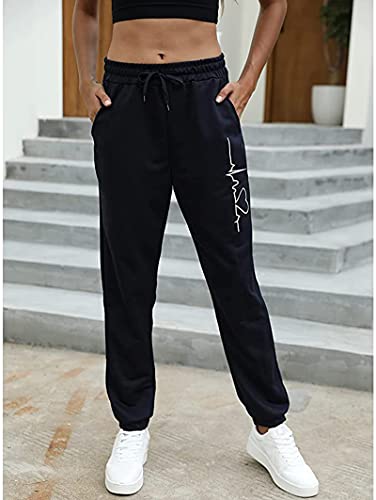 Noc Trading Pantalones de deporte para mujer, pantalones de chándal de gran tamaño, pantalones de deporte estampados, pantalones de deporte con cordón negro (schwarz 1) M