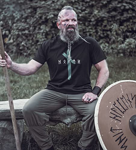 North – Original logotipo de las runas del norte – Vikinger Walhalla Vikings Valhalla – Odin Thor Rune Rabe – Camiseta de hombre regalo para hombres, negro / azul petróleo, S