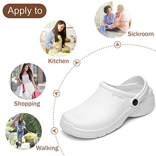 NUHEEL Zuecos para Mujer Zapatillas Ahuecadas Mocasines Nuse Enfermería Impermeable Mula Confort Sandalias Cuña Resbalón Playa Verano Antideslizante Caminar Zapatos Planos Informales Blanco 41 EU