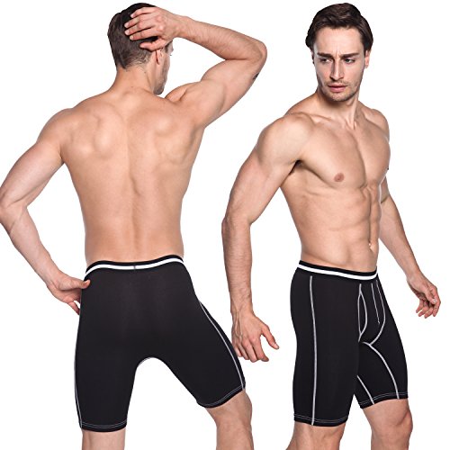 Nuofengkudu Hombre 4 Pack Larga Bóxers Ajustados Bulge Braguitas Calzoncillos Ropa Interior Suave Elástico Compresión Shorts Underwear Mutande Panty Hipster Nero/BLU/Grau/Rosso Chiaro Tamaño XL