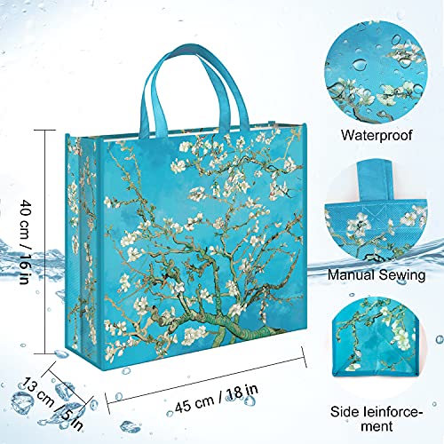 NymphFable 6 Pcs Bolsa Compra Reutilizables Flores de Almendro Bolsas para Comestibles Impermeable Ecológicas Plegables Grande