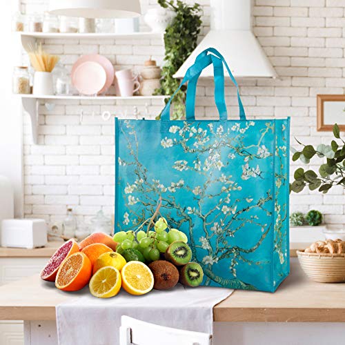 NymphFable 6 Pcs Bolsa Compra Reutilizables Flores de Almendro Bolsas para Comestibles Impermeable Ecológicas Plegables Grande