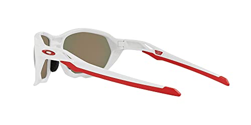 Oakley Men's OO9019A Plazma Asian Fit Rectangular Sunglasses, Polished White/Prizm Ruby, 59mm