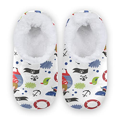 Ocaen Tiburón Pez Mar Pirata Zapatillas Casa Cálido Felpa Suave Pantuflas Mujer Hombre Invierno Cálidas Zapatos Antideslizante Algodón Slippers