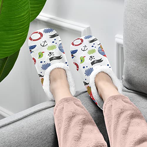 Ocaen Tiburón Pez Mar Pirata Zapatillas Casa Cálido Felpa Suave Pantuflas Mujer Hombre Invierno Cálidas Zapatos Antideslizante Algodón Slippers