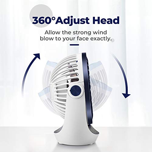 OCOOPA Ventilador con USB, Ventilador de mesa con fuerte flujo de aire y silencioso, ventilador portátil con velocidad ajustable, 360°, Escritorio y escritorio de oficina, Zafiro