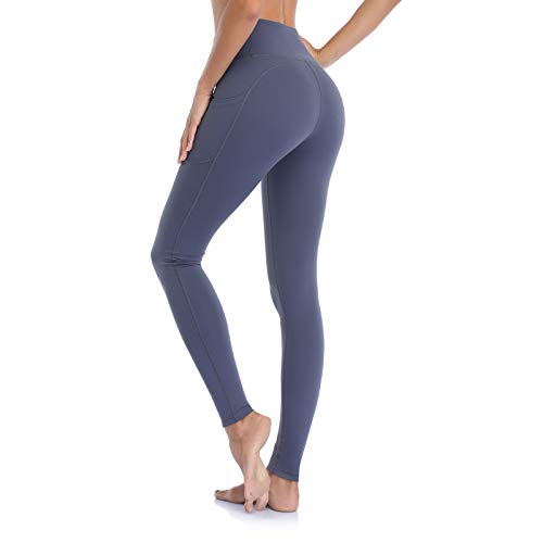 Ollrynns Leggings Mujer Fitness Mallas Deportivas de Mujer Pantalones Elásticos de Yoga con Bolsillos Laterales Polainas de Yoga Fitness CA166(Gris,M)