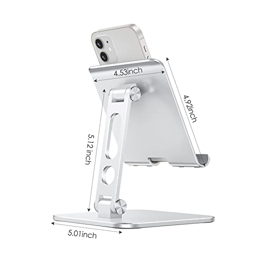 OMOTON Soporte para Tablet Ajustable Mejorado, Soporte para iPad con Base Más Pesada, Base Plegable Móvil de Escritorio de Aluminio Resistente Compatible con Nuevo iPad Pro Air Mini 2021 etc. Plata