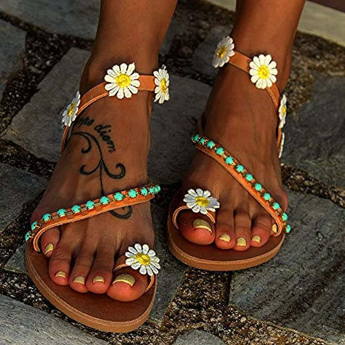 Onsoyours Sandalias Bohemia Mujeres Verano Planos Moda Clip Peep Toe Zapatos de Playa Dulce Zapatillas Sandals G Marrón 43 EU