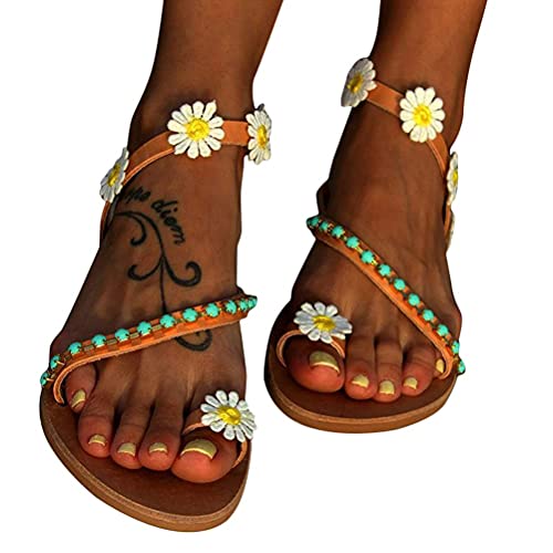 Onsoyours Sandalias Bohemia Mujeres Verano Planos Moda Clip Peep Toe Zapatos de Playa Dulce Zapatillas Sandals G Marrón 43 EU