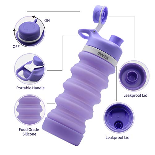 ONTA Botella De Agua Plegable-Botella De Agua Plegable De Silicona Libre De BPA para Viajes,Aprobada por La FDA,Botella De Agua Portátil De Silicona De Grado Alimenticio a Prueba De Fugas para Viajes