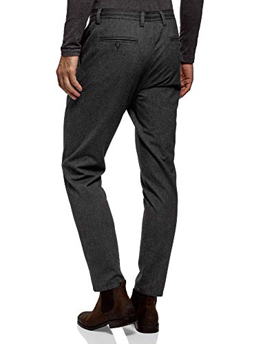 oodji Ultra Hombre Pantalones Rectos con Cintura Elástica, Gris, 40