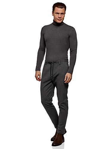 oodji Ultra Hombre Pantalones Rectos con Cintura Elástica, Gris, 40