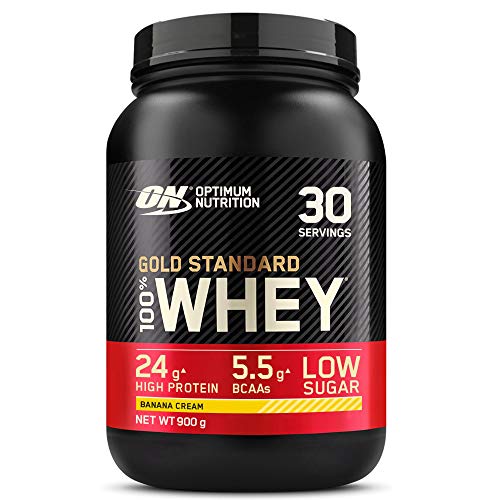 Optimum Nutrition Gold Standard 100% Whey Proteína en Polvo, Glutamina y Aminoácidos Naturales, BCAA, Crema de Plátano, 30 Porciones, 900g, Embalaje Puede Variar