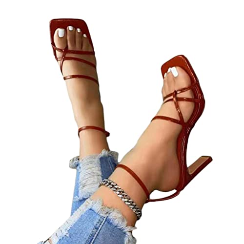 ORANDESIGNE Mujer Verano Sandalias Tacón Alto Zapatos De Vestir De Punta Abierta Sandals Playa Roma Sandals Hueco Atractivo Casual Elegante G Marrón 38 EU