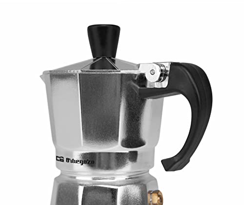 Orbegozo KF 100 - Cafetera italiana de aluminio, 1 taza de capacidad, mango ergonómico, tapón de seguridad, filtro desmontable