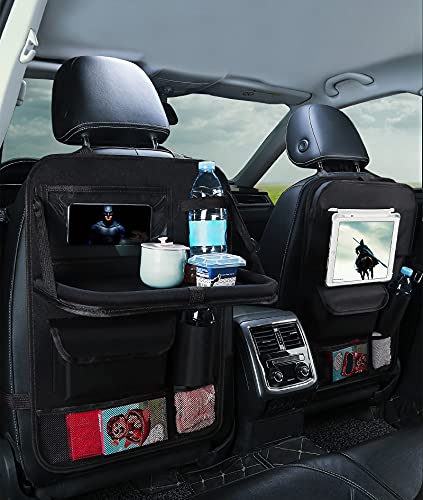 Organizador de asiento de coche para niños con mesa plegable para iPad y portátiles, organizador para asiento trasero de coche, juguetes para niños y auriculares, impermeable, 2 unidades