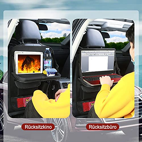 Organizador de asiento de coche para niños con mesa plegable para iPad y portátiles, organizador para asiento trasero de coche, juguetes para niños y auriculares, impermeable, 2 unidades