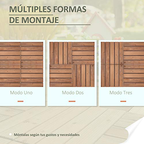 Outsunny Set de 27 Baldosas de Madera 30x30 cm con Área de 2,5 m² Losetas Sistema de Clic para Balcón Terraza Jardín Marrón